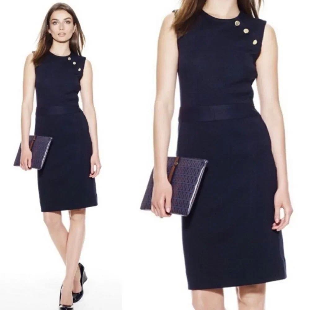 Tory Burch Beverly Linen Blend Black Sleeveless Sheath Dress Size XL